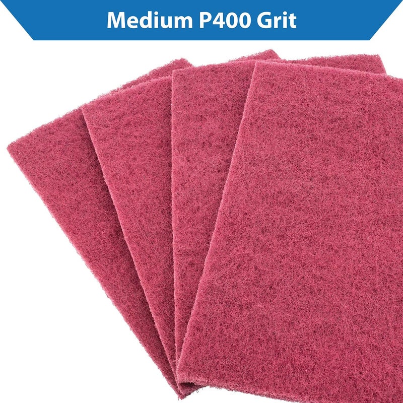 TJR ® وسادات سكراب 10-pack – وسادات فليس غير منسوجة للتلميع للسيارات، هيكل السيارة – وسادة تنظيف متعددة الاستخدامات 6 × 9 بوصة – وسادات صنفرة مقاومة للتمزق للاستخدام الرطب والجاف (متوسطة P400) - Image 3
